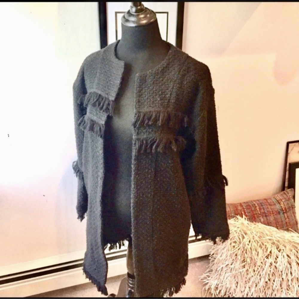 ASOS sweater coat black with fringe great for transitional weather size S